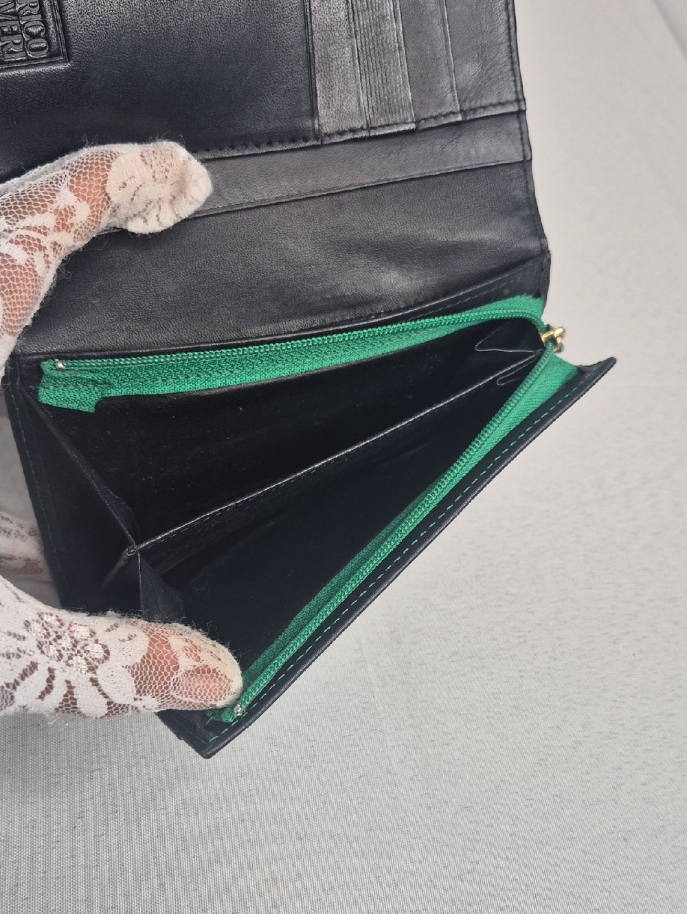 ENRICO COVERI Green & Black Colorblock Leather Wallet Made In Italy - Picture 8 of 16